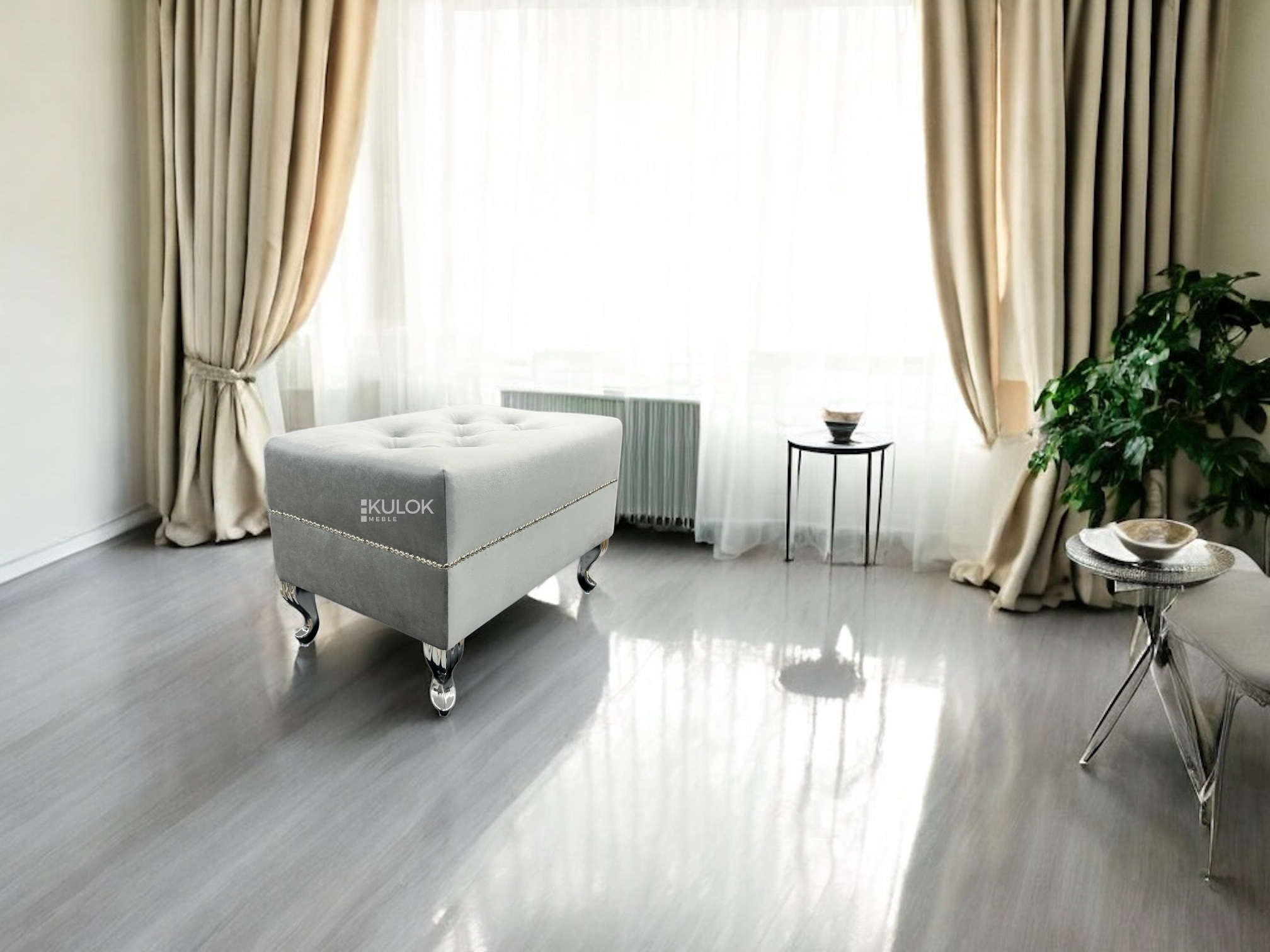 Zestaw do salonu fotel z podnóżkiem chabrowy granatowy z kryształkami